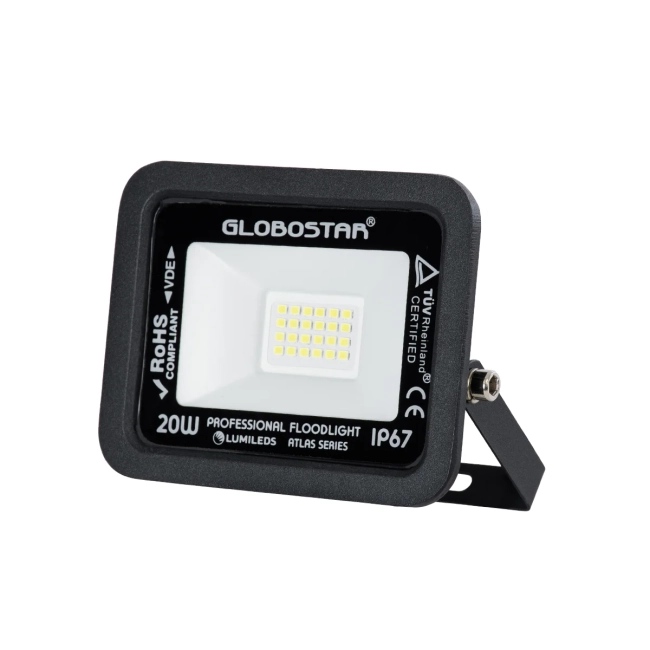  ATLAS 61410 Προβολέας LED 20W 2500lm 120° AC 220-240V Αδιάβροχο IP67 Ψυχρό Λευκό 6000K - Lumileds SMD Chip - TÜV Rheinland Certified - Μαύρο Ματ - Μ12 x Π2.5 x Υ9.5cm - 5 Χρόνια Εγγύηση