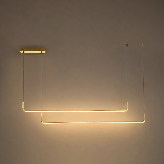 kelvo® LINARIA KLV-101-0260 Κρεμαστό Φωτιστικό Οροφής LED 72W 7200lm 180° AC 220-240V IP20 Ρυθμιζόμενο Λευκό CCT με Χειριστήριο από 2700K έως 6000K Dimmable - Lumileds SMD Chip - Σατινέ Χρυσό Βούρτσας - Μ220 x Π4 x Υ25cm - 3 Χρόνια Εγγύηση - 2