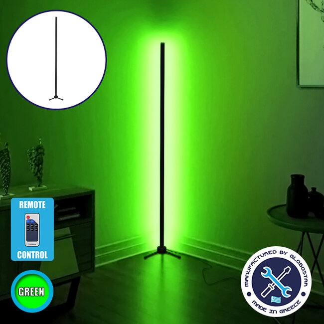 Μοντέρνο Minimal Επιδαπέδιο Μαύρο Φωτιστικό 150cm LED 24 Watt με Ασύρματο Χειριστήριο RF & Dimmer Πράσινο  ALIEN Design GLOBO-150-5