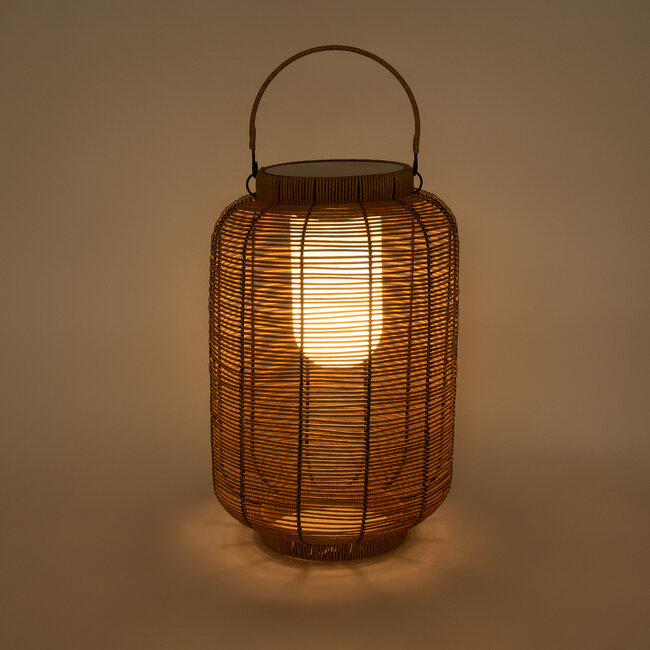 GRAMBIAN 02304 Boho Αυτόνομο Ηλιακό Κρεμαστό/Επιτραπέζιο Φωτιστικό Φαναράκι LED SMD 5W 200lm - Φ30 x Υ48cm - με Ενσωματωμένη Μπαταρία 600mAh - Φωτοβολταϊκό Πάνελ και Αισθητήρα Ημέρας-Νύχτας με Ασύρματο Χειριστήριο IR Μπεζ Μπαμπού Αδιάβροχο IP65 Θερμό Λευκό 3000K - 5 Χρόνια Εγγύηση