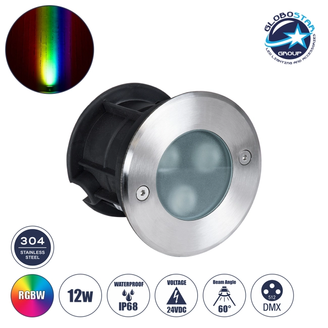 UNDERWATER-GUNE 90406 Υποβρύχιο Χωνευτό Φωτιστικό Σποτ Ειδικό για Σιντριβάνια LED 12W 1020lm 60° DC 24V Αδιάβροχο IP68 Φ10 x Υ7.5cm RGBW DMX512 - Ανοξείδωτο Ατσάλι - 3 Years Warranty