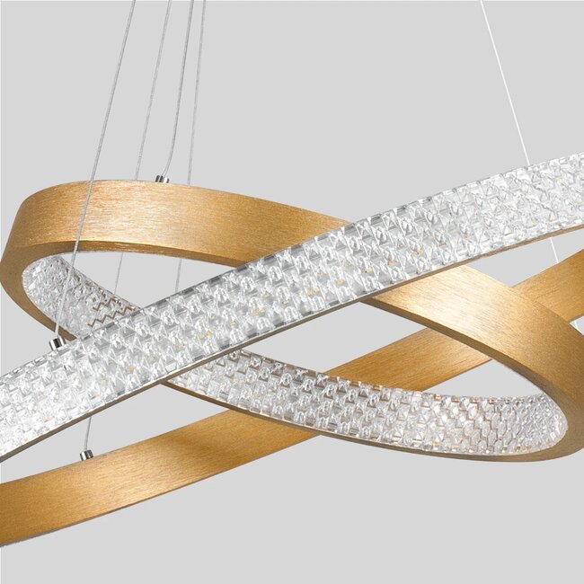 kelvo® DIAMOND KLV-101-0236 Κρεμαστό Φωτιστικό Οροφής LED 75W 7500lm 360° AC 220-240V IP20 Ρυθμιζόμενο Λευκό CCT με Χειριστήριο από 2700K έως 6000K Dimmable - Lumileds SMD Chip - Χρυσό Πλατίνα - Μ60 x Π60 x Υ40cm - 3 Χρόνια Εγγύηση - 7