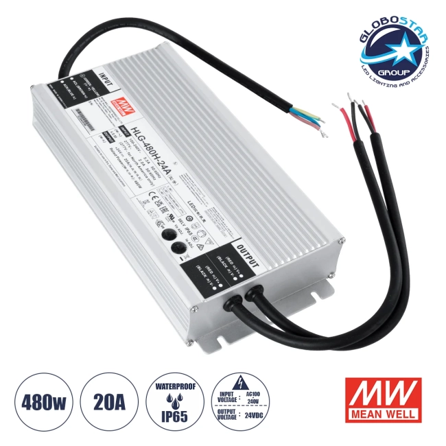 MEANWELL-HLG480H-24A 90795 Τροφοδοτικό/Μετασχηματιστής Class I SELV 480W 20A AC 220-240V σε DC 24V Αδιάβροχο IP65 - Ρυθμιζόμενo από DC 20.4V έως DC 25.2V - Ασημί - Μ26.2 x Π12.5 x Υ4.4cm - 3 Χρόνια Εγγύηση MEANWELL-HLG480H-24A 90795 Τροφοδοτικό/Μετασχηματιστής Class I SELV 480W 20A AC 220-240V σε DC 24V Αδιάβροχο IP65 - Ρυθμιζόμενo από DC 20.4V έως DC 25.2V - Ασημί - Μ26.2 x Π12.5 x Υ4.4cm - 3 Χρόνια Εγγύηση