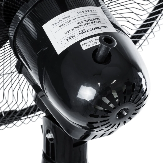 SOLARA-FAN 85356 Solar Fan Αυτόνομος Ηλιακός Επιδαπέδιος Ανεμιστήρας 25W 2 Λειτουργιών Ρεύματος με AC 220-240V ή με Φωτοβολταϊκό Panel 9V 12W & Επαναφορτιζόμενη Μπαταρία Li-ion 7.4V 4400mAh - 3 Ταχύτητες - Ενσωματωμένο USB 2.0 Charger Συσκευών - IP20 - Μ44 x Π37.5 x Υ132cm - Μαύρο - 2 Years Warranty - 6