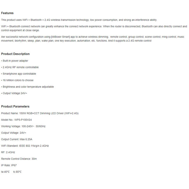 71442 WP5-P150V24 Mi-Light Ασύρματο RF 2.4Ghz Smart Controller LED Driver Wireless WiFi 1 Καναλιού 1 x 6.25A για RGB Προϊόντα LED Max 150W 6.25A - AC 100-240V σε DC 24V - Αδιάβροχο IP67 Μ22.5 x Π7.3 x Υ3.5cm - 5 Years Warranty - 15