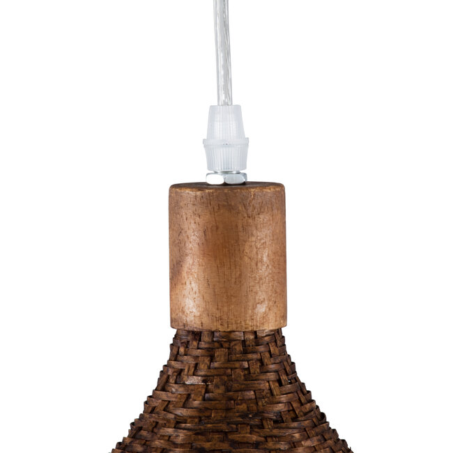 CUBA 01718 Vintage Κρεμαστό Φωτιστικό Οροφής Μονόφωτο Καφέ Ξύλινο Bamboo Φ43 x Y30cm - 9