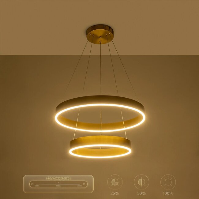 kelvo® VENOM KLV-101-0198-V2 Κρεμαστό Φωτιστικό Οροφής LED 75W 7500lm 120° AC 220-240V IP20 Ρυθμιζόμενο Λευκό CCT με Χειριστήριο από 2700K έως 6000K Dimmable - Lumileds SMD Chip - Χρυσό Πλατίνα - Μ60 x Π60 x Υ40cm - 3 Χρόνια Εγγύηση - 14
