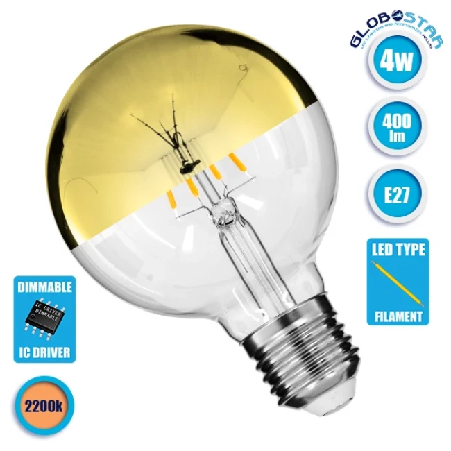 BUBBLE 99108 Λάμπα E27 G80 LED 4W 400lm 320° AC 220-240V IP20 Ultra Θερμό Λευκό 2200K Dimmable - Filament Chip - Διάφανο με Χρυσό Ανεστραμμένο Καθρέπτη - Μ8 x Π8 x Υ12.5cm - 3 Χρόνια Εγγύηση BUBBLE 99108 Λάμπα E27 G80 LED 4W 400lm 320° AC 220-240V IP20 Ultra Θερμό Λευκό 2200K Dimmable - Filament Chip - Διάφανο με Χρυσό Ανεστραμμένο Καθρέπτη - Μ8 x Π8 x Υ12.5cm - 3 Χρόνια Εγγύηση