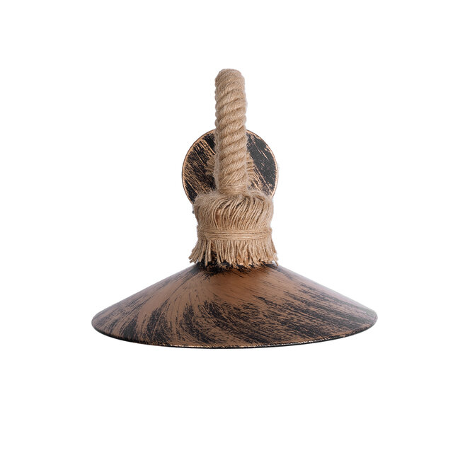 Vintage Φωτιστικό Τοίχου Απλίκα Μονόφωτο Μπρούτζινο Σκουριά Μεταλλικό με Καπέλο και με Μπεζ Σχοινί Φ27  ROBLY 01125 - 4