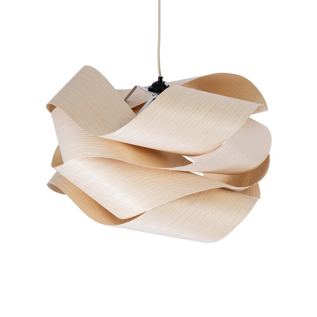 CORALINE 02181 Boho Κρεμαστό Φωτιστικό Οροφής Μονόφωτο 1 x E27 AC220-240V IP20 - Φ60 x Υ30cm - Μπεζ Λεπτό Φύλλο Ξύλου Πλέγμα - 5 Χρόνια Εγγύηση - 6