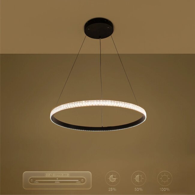 kelvo® DIAMOND KLV-101-0229 Κρεμαστό Φωτιστικό Οροφής LED 45W 4500lm 180° AC 220-240V IP20 Ρυθμιζόμενο Λευκό CCT με Χειριστήριο από 2700K έως 6000K Dimmable - Lumileds SMD Chip - Μαύρο Ματ - Μ60 x Π60 x Υ3cm - 3 Χρόνια Εγγύηση - 12