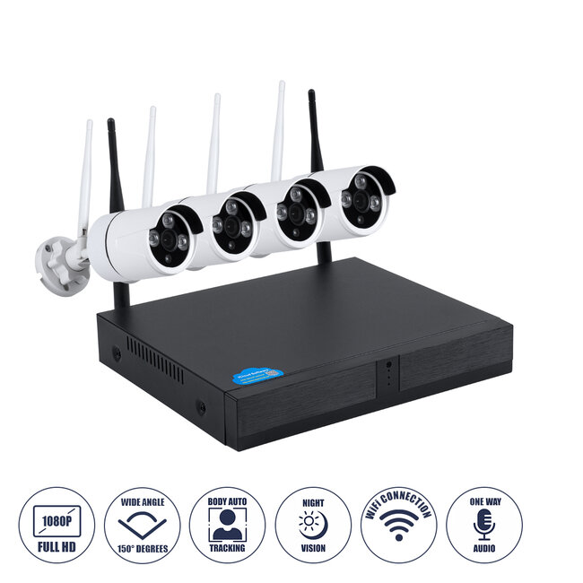 86037 Ασύρματο Καταγραφικό με 4 x Camera 2MP 1080P WiFi  150° Μοιρών - Αδιάβροχο IP66 - Νυχτερινή Όραση με LED IR - Μονή Κατέυθυνση Ομιλίας - Ανιχνευτή Κίνησης - Νυχτερινή Λήψη - Λευκό