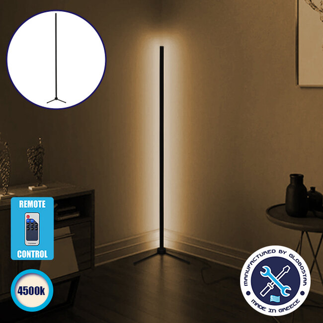 Μοντέρνο Minimal Επιδαπέδιο Μαύρο Φωτιστικό 250cm LED 40 Watt με Ασύρματο Χειριστήριο RF & Dimmer Φυσικό Λευκό 4500k  ALIEN Design GLOBO-250-2