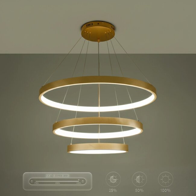 kelvo® NEMESIS KLV-101-0222-V2 Κρεμαστό Φωτιστικό Οροφής LED 120W 12000lm 180° AC 220-240V IP20 Ρυθμιζόμενο Λευκό CCT με Χειριστήριο από 2700K έως 6000K Dimmable - Lumileds SMD Chip - Χρυσό Πλατίνα - Μ80 x Π80 x Υ80cm - 3 Χρόνια Εγγύηση - 16