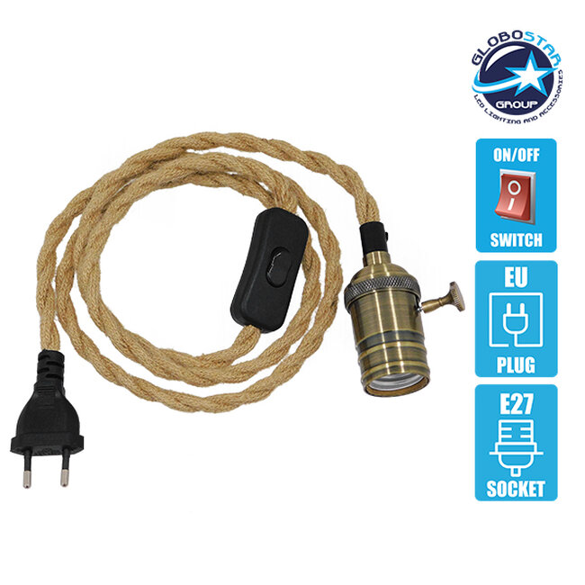 Κρεμαστό Φωτιστικό Whip με Μπρούτζινο Ντουί E27 - Μαύρο Διακόπτη - Μαύρη Πρίζα και Μπέζ Πλεκτό Καλώδιο 1.4m  91041 Κρεμαστό Φωτιστικό Whip με Μπρούτζινο Ντουί E27 - Μαύρο Διακόπτη - Μαύρη Πρίζα και Μπέζ Πλεκτό Καλώδιο 1.4m  91041