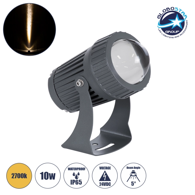 SPOTFENIA 90135 Αρχιτεκτονικό Σποτ Φωτισμου LED 10W 1100lm 5° DC 24V Αδιάβροχο IP65 Θερμό Λευκό 2700K Dimmable - Bridgelux COB Chip - Γκρι Ανθρακί - Μ7 x Π7 x Υ12cm - 3 Χρόνια Εγγύηση