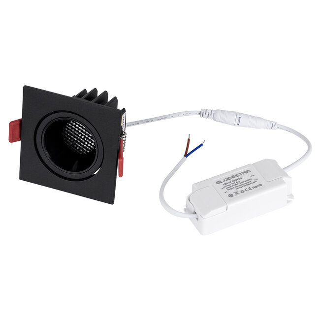 LEO-SQ 60292 Χωνευτό LED Spot Downlight TrimLess Μ8.5xΠ8.5cm 10W 1300lm 38° AC 220-240V IP20 Μ8.5 x Π8.5 x Υ6.6cm - Τετράγωνο - Κινούμενο - Μαύρο & Anti-Glare HoneyComb - Φυσικό Λευκό 4500K - Bridgelux COB - 5 Years Warranty - 9
