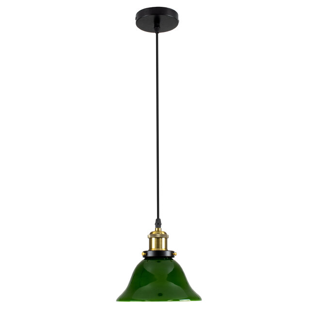 NOSTALGIA 00768 Vintage Κρεμαστό Φωτιστικό Οροφής Μονόφωτο Πράσινο Γυάλινο Καμπάνα με Χρυσό Ντουί Φ18 x Υ18cm - 3