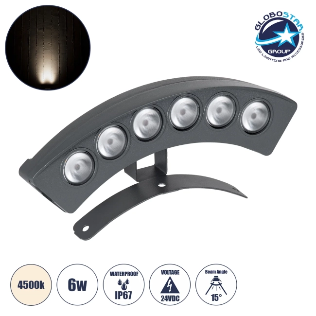  TREEPLANTE 90457 Κυρτή Μπάρα Φωτισμού Wall Washer για Φυτά - Δέντρα LED 6W 690lm 15° DC 24V Αδιάβροχο IP67 Φυσικό Λευκό 4500K Dimmable - Bridgelux SMD Chip - Γκρι Ανθρακί - Μ17.5 x Π4.5 x Υ8cm - 3 Χρόνια Εγγύηση