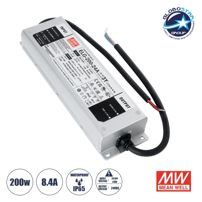 MEANWELL-ELG200-24A 90789 Τροφοδοτικό/Μετασχηματιστής Class I SELV 200W 8.4A AC 220-240V σε DC 24V Αδιάβροχο IP65 - Ρυθμιζόμενo από DC 22.4V έως DC 25.6V - Ασημί - Μ24.4 x Π7.1 x Υ3.8cm - 3 Χρόνια Εγγύηση MEANWELL-ELG200-24A 90789 Τροφοδοτικό/Μετασχηματιστής Class I SELV 200W 8.4A AC 220-240V σε DC 24V Αδιάβροχο IP65 - Ρυθμιζόμενo από DC 22.4V έως DC 25.6V - Ασημί - Μ24.4 x Π7.1 x Υ3.8cm - 3 Χρόνια Εγγύηση