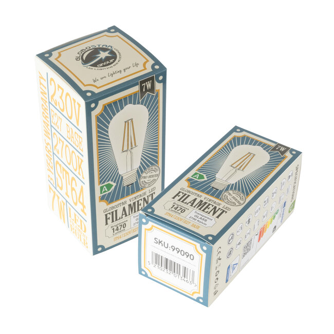 99090 Λάμπα LED Long Filament E27 ST64 Αχλάδι 7W 1470lm 360° AC 220-240V IP20 Φ6.4 x Υ14.5cm Θερμό Λευκό 2700K με Διάφανο Γυαλί - Pro Series 210lm/W - A Ενεργειακή Κλάση - 3 Χρόνια Εγγύηση - 5