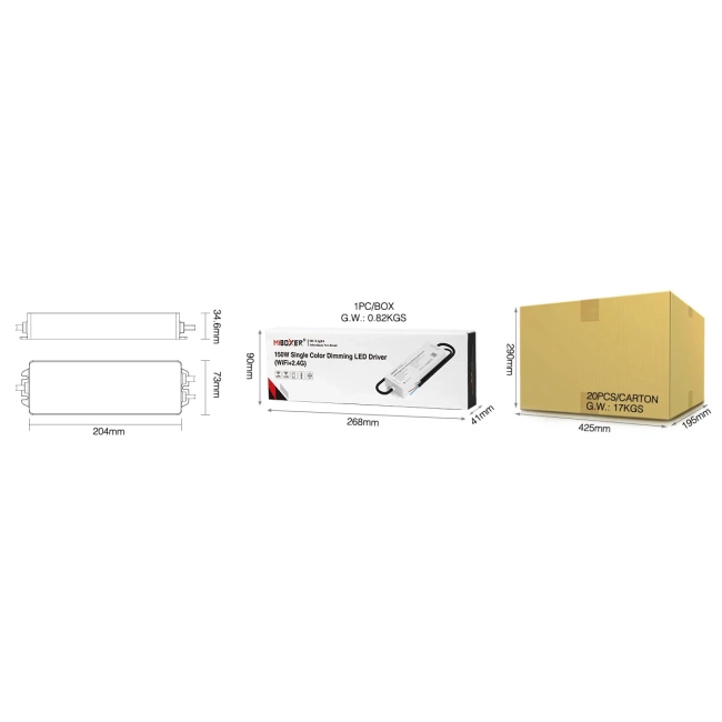 MiBOXER-WP1-P150V24 71438 DC Smart Wifi & RF 2.4Ghz & Push Dimming Power Supply Τροφοδοτικό SELV & Controller / Dimmer All in One AC100-240V σε DC 24V 1 x 6.25A 150W - Max 6.25A 150W - Αδιάβροχο IP67 Μ22.5 x Π7 x Υ3.5cm - 3 Years Warranty - 7