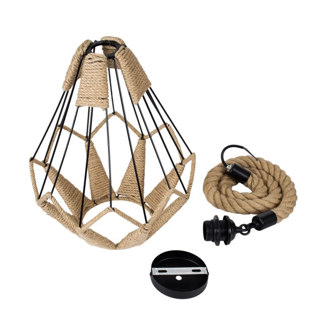 Vintage Κρεμαστό Φωτιστικό Οροφής Μονόφωτο Πλέγμα με Μπεζ Σχοινί Φ31  CONICAL 01617 - 10