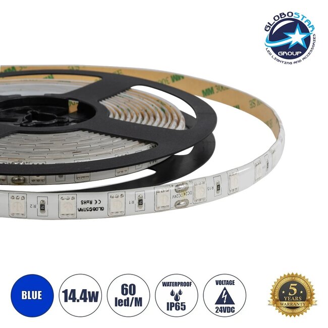LUMAR 70326 Ταινία LED 14.4W/m 864lm/m 120° DC 24V Αδιάβροχη IP65 60 x SMD5050 Chip/m Μπλε Dimmable - Μ500 x Π1 x Υ0.2cm - Ρολό 5 Μέτρων - 5 Χρόνια Εγγύηση LUMAR 70326 Ταινία LED 14.4W/m 864lm/m 120° DC 24V Αδιάβροχη IP65 60 x SMD5050 Chip/m Μπλε Dimmable - Μ500 x Π1 x Υ0.2cm - Ρολό 5 Μέτρων - 5 Χρόνια Εγγύηση