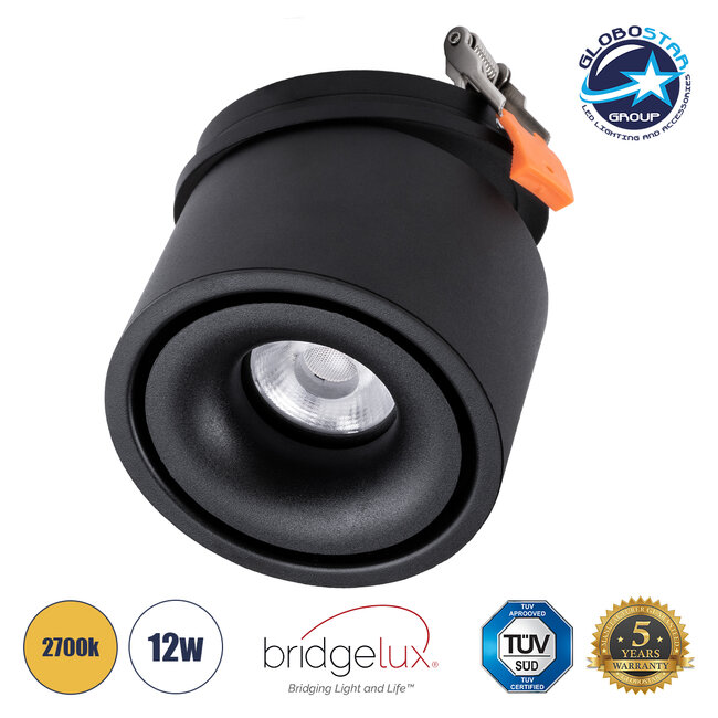 OMEGA-R 60297 Χωνευτό LED Spot Downlight TrimLess Φ10cm 12W 1500lm 36° AC 220-240V IP20 Φ10 x Υ8.2cm - Στρόγγυλο - Μαύρο - Θερμό Λευκό 2700K - Bridgelux COB - 5 Years Warranty