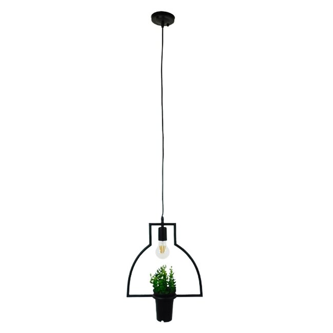 FLOWERPOT 10001209 Μοντέρνο Κρεμαστό Φωτιστικό Οροφής Μονόφωτο Μαύρο Μεταλλικό με Διακοσμητικό Φυτό Φ34 x Y34cm - 2
