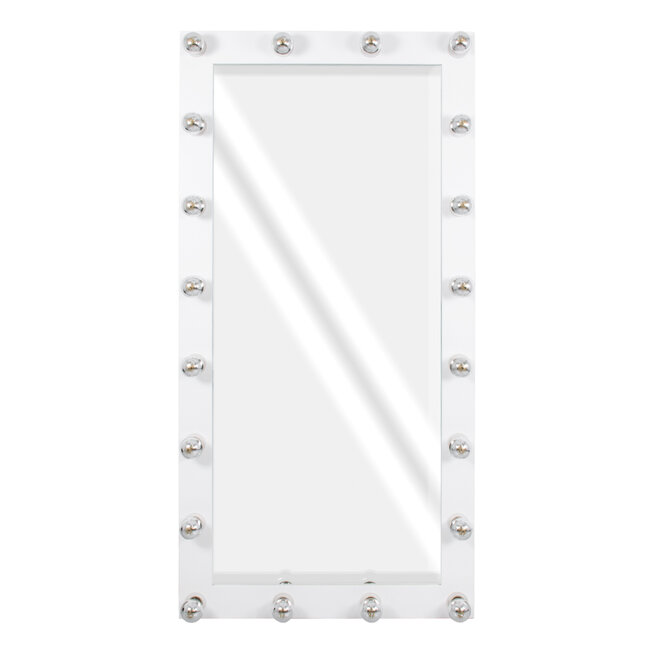 MAKEUP MIRROR-160x80-4 Μοντέρνος Καθρέπτης Μακιγιάζ με Πλαίσιο Φυσικού Ξύλου με Διακόπτη On/Off 20 x E27 AC220-240V - Μ80 x Π7 x Υ160cm - Λευκή Λάκα