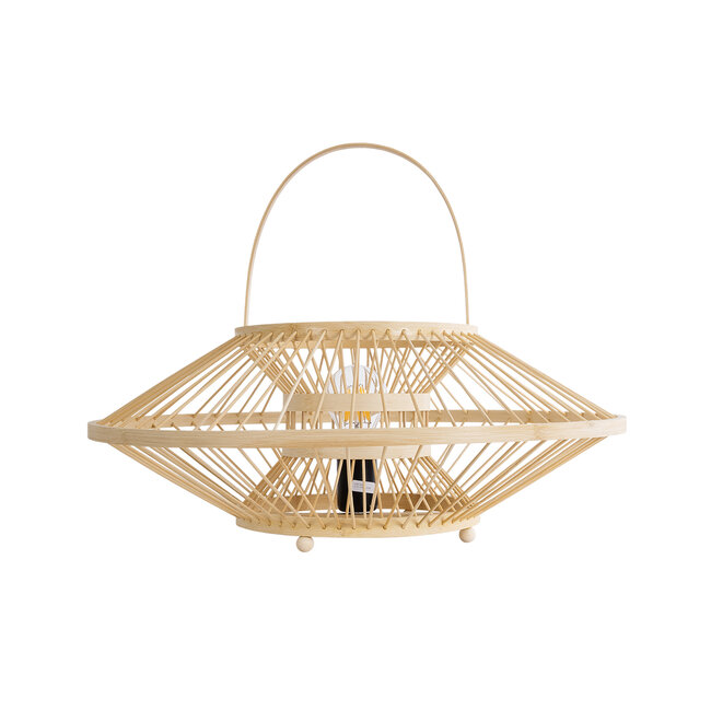 SOREN 02005 Boho Επιτραπέζιο Φωτιστικό Μονόφωτο 1 x E27 AC220-240V IP20 - Φ50 x Υ18cm - Μπεζ Ξύλινο Μπαμπού Πλέγμα - 5 Χρόνια Εγγύηση