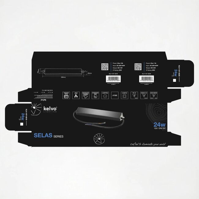 kelvo® SELAS KLV-107-0029 Τροφοδοτικό/Μετασχηματιστής Class II SELV 24W 1A AC 220-240V σε DC 24V Αδιάβροχο IP67 - Γκρι Ανθρακί Ματ - Μ18.2 x Π3 x Υ2.2cm - 5 Χρόνια Εγγύηση - 7