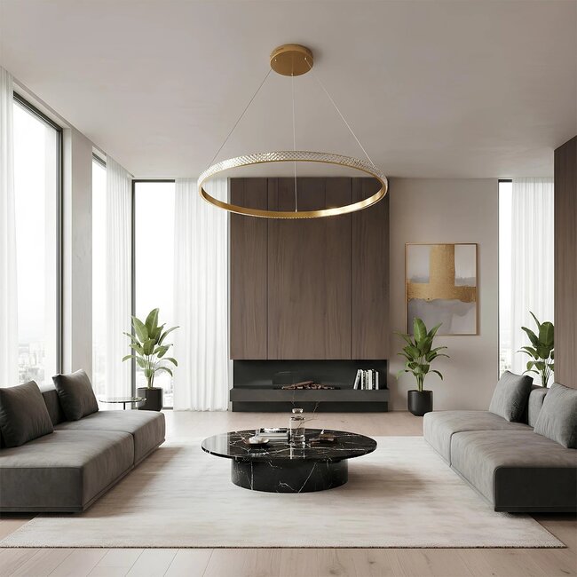 kelvo® DIAMOND KLV-101-0230 Κρεμαστό Φωτιστικό Οροφής LED 45W 4500lm 180° AC 220-240V IP20 Ρυθμιζόμενο Λευκό CCT με Χειριστήριο από 2700K έως 6000K Dimmable - Lumileds SMD Chip - Χρυσό Πλατίνα - Μ60 x Π60 x Υ3cm - 3 Χρόνια Εγγύηση - 2