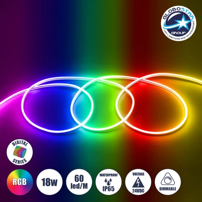 70569 OVALE 120° Degree Neon Flex Epistar LED SMD 5050 1m 18W/m 60LED/m 1818lm/m 120° DC 24V Αδιάβροχη IP68 Digital Magic Addressable IC WS2811 RGB Dimmable