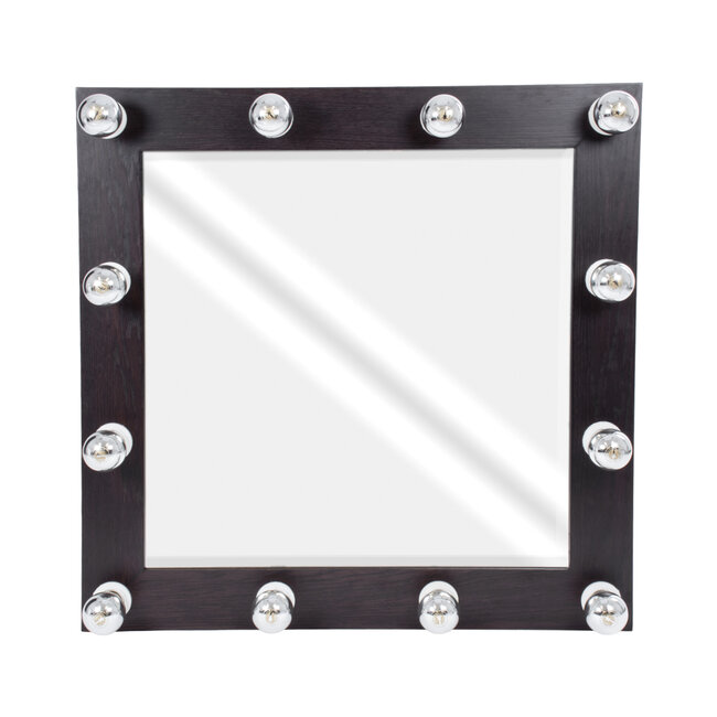 MAKEUP MIRROR-80x80-2 Μοντέρνος Καθρέπτης Μακιγιάζ με Πλαίσιο Φυσικού Ξύλου με Διακόπτη On/Off 12 x E27 AC220-240V - Μ80 x Π7 x Υ80cm - Καφέ Wenge - 3
