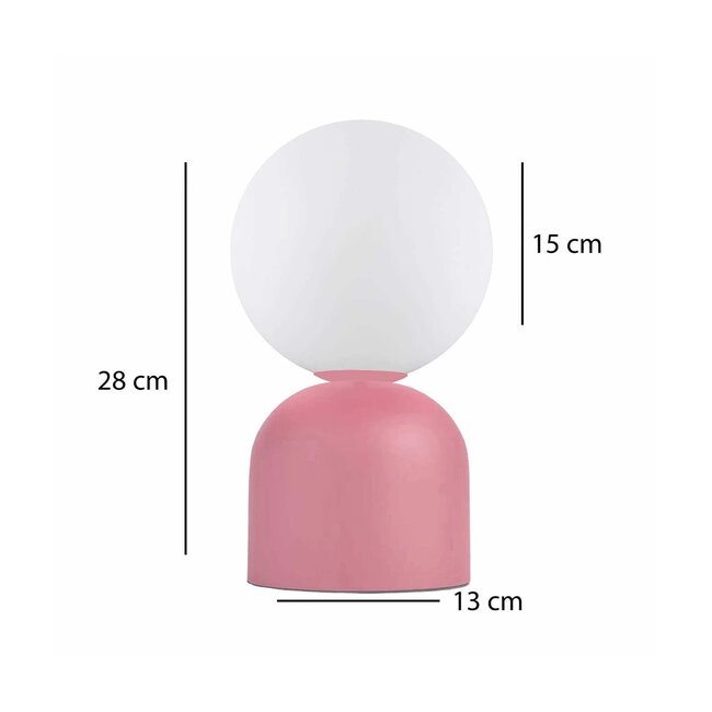 MAGIC 204-0134 Μοντέρνο Eπιτραπέζιο Φωτιστικό Μονόφωτο 1 x E27 IP20 Ροζ Μέταλλο με Λευκό Γυαλί - Μ13 x Π13 x Υ28cm