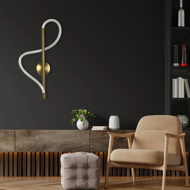 kelvoGLOW 61682 Μοντέρνο Φωτιστικό Τοίχου - Απλίκα LED 24W 2400lm 360° AC 220-240V IP20 Ρυθμιζόμενο Λευκό CCT με On/Off 2700K/4500K/6000K - Lumileds SMD Chip - Χρυσό Πλατίνα & Λευκό Νήμα - Μ30 x Π15 x Υ70cm - 3 Χρόνια Εγγύηση