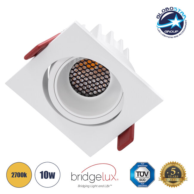 LEO-SQ 60291 Χωνευτό LED Spot Downlight TrimLess Μ8.5xΠ8.5cm 10W 1250lm 38° AC 220-240V IP20 Μ8.5 x Π8.5 x Υ6.6cm - Τετράγωνο - Κινούμενο - Λευκό & Anti-Glare HoneyComb - Θερμό Λευκό 2700K - Bridgelux COB - 5 Years Warranty