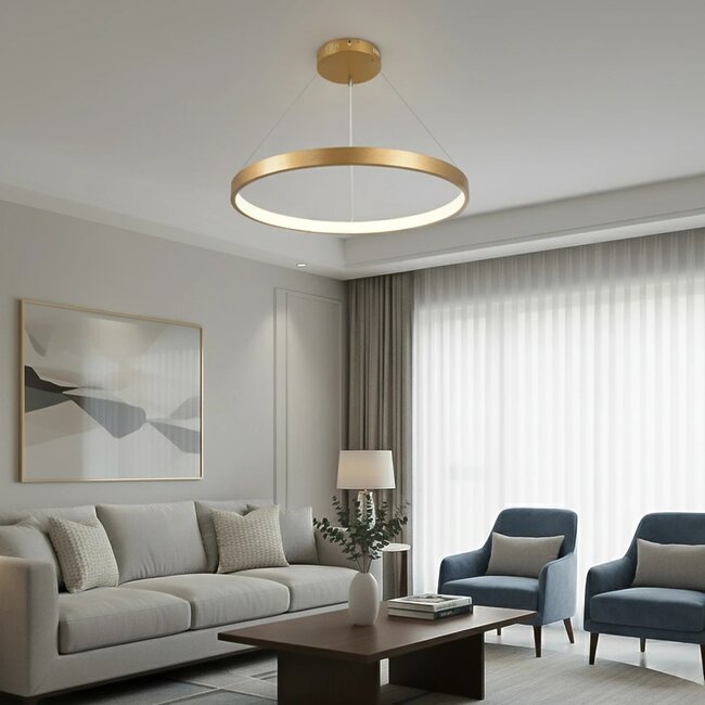 kelvo® NEMESIS KLV-101-0213 Κρεμαστό Φωτιστικό Οροφής LED 67W 6700lm 180° AC 220-240V IP20 Ρυθμιζόμενο Λευκό CCT με Χειριστήριο από 2700K έως 6000K Dimmable - Lumileds SMD Chip - Χρυσό Πλατίνα - Μ80 x Π80 x Υ4cm - 3 Χρόνια Εγγύηση