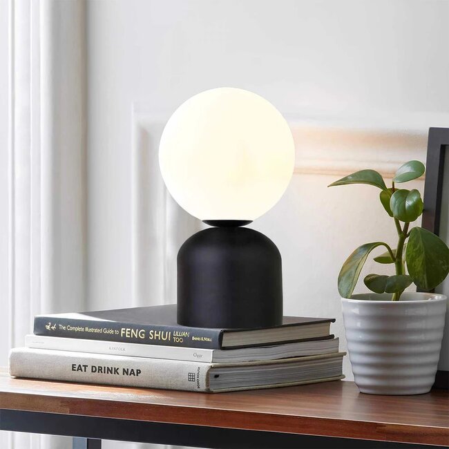 MAGIC 204-0132 Μοντέρνο Eπιτραπέζιο Φωτιστικό Μονόφωτο 1 x E27 IP20 Μαύρο Μέταλλο με Λευκό Γυαλί - Μ13 x Π13 x Υ28cm