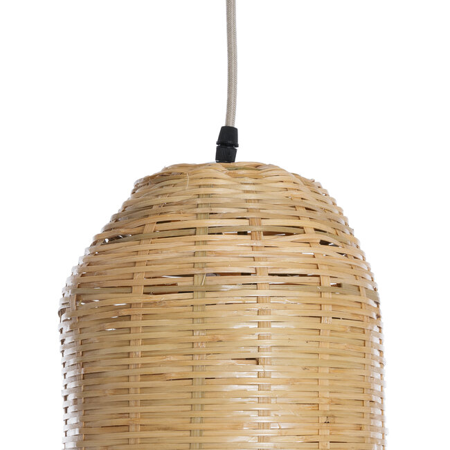 WAIKIKI 02349 Boho Κρεμαστό Φωτιστικό Οροφής Μονόφωτο 1 x E27 AC220-240V IP20 - Φ20 x Υ80cm - Μπεζ Ξύλινο Μπαμπού Καμπάνα - 5 Χρόνια Εγγύηση - 7