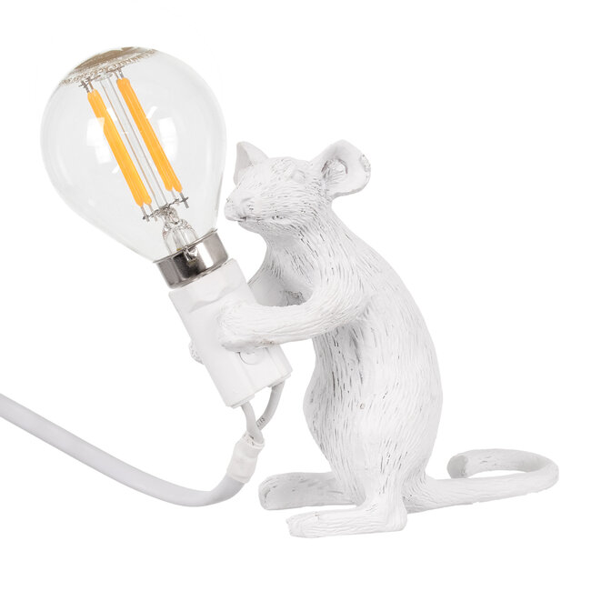 MOUSE 00679 Vintage Επιτραπέζιο Φωτιστικό Πορτατίφ Λαμπατέρ Μονόφωτο με Ντουί 1 x E12 AC 230V Λευκό Πλαστικό Μ12 x Π4 x Υ10cm