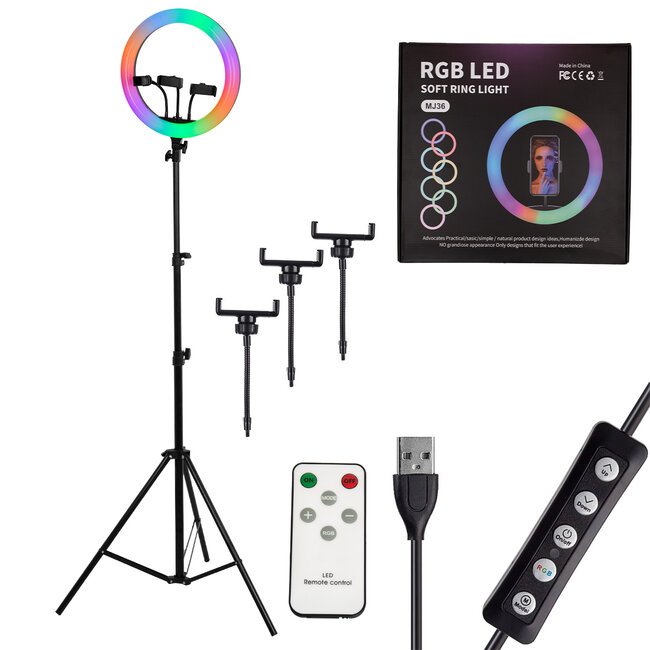 75803 Professional Digital Ring Light Φ36cm LED SMD 50W 5000lm 180° DC 5V με Καλώδιο Τροφοδοσίας USB - Ενσωματωμένο και Ασύρματο Χειριστήριο RF 2.4Ghz Εναλλαγής Χρωμάτων & 3 Βάσεις Τηλεφώνο - 7