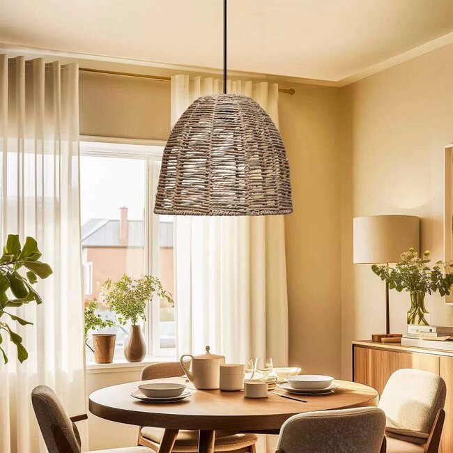 MEKA 204-0162 Boho Κρεμαστό Φωτιστικό Καμπάνα Μονόφωτο 1 x E27 IP20 Καφε Σχοινί - Μ31 x Π31 x Υ26cm - 3