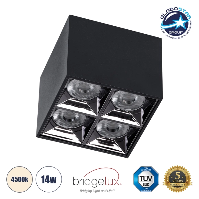  LUMINAR 60332 Downlight Σποτ LED 14W 1960lm 36° AC 220-240V IP20 Φυσικό Λευκό 4500K - Osram SMD Chip & TÜV SÜD Driver - Μαύρο Ματ - Μ8.2 x Π8.2 x Υ6.6cm - 5 Χρόνια Εγγύηση
