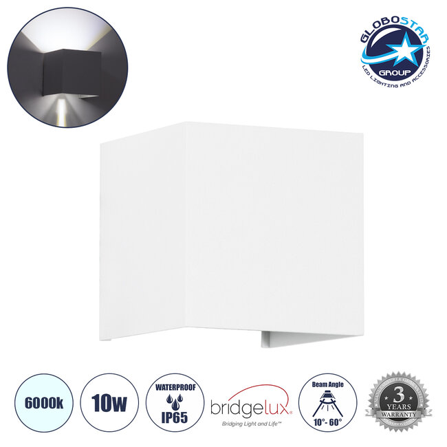 AXIS-S 60566 Φωτιστικό Τοίχου - Απλίκα Αρχιτεκτονικού Φωτισμού Εσωτερικού/Εξωτερικού Χώρου Up & Down LED 10W 1250lm 10 έως 60° AC 220-240V Αδιάβροχο IP65 Μ10 x Π10 x Υ10cm - Ψυχρό Λευκό 6000K - Λευκό - Bridgelux Chip - 3 Χρόνια Εγγύηση