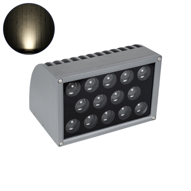 FLOOD-DENA 90488 Επιτοίχιος Προβολέας Wall Washer για Φωτισμό Κτιρίων - Απλίκα & Δαπέδου LED 30W 2850lm 5° DC 24V Αδιάβροχο IP67 Μ18.5 x Π13 x Υ12cm Φυσικό Λευκό 4500K - Γκρι Ανθρακί - 3 Years Warranty - 10