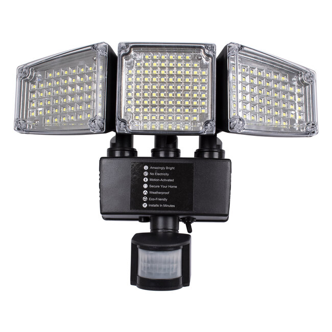 85711 Αυτόνομος Ηλιακός Προβολέας με Τρεις Περιστρεφόμενες Κεφαλές LED SMD 2835 50W 2500lm με Ενσωματωμένη Μπαταρία 3400mAh - Φωτοβολταϊκό Πάνελ με Αισθητήρα Ημέρας-Νύχτας - PIR Αισθητήρα Κίνησης Αδιάβροχο IP65 Ψυχρό Λευκό 6000K - 8