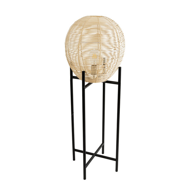 NERINA 02015 Boho Επιδαπέδιο Φωτιστικό Μονόφωτο 1 x E27 AC220-240V IP20 - Φ40 x Υ115cm - Μαύρο Μεταλλικό με Μπεζ Ρατάν Καπέλο Πλέγμα - 5 Χρόνια Εγγύηση - 4